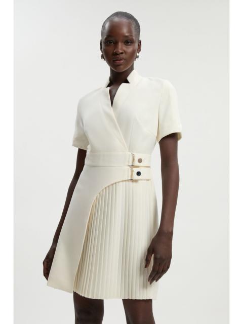 KAREN MILLEN Forever Tailored Crepe Military Pleat Notch Neck Wrap Mini Dress