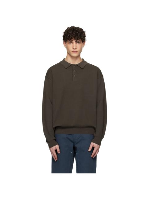 UNIFORM BRIDGE Brown Collar L/S Knit Polo