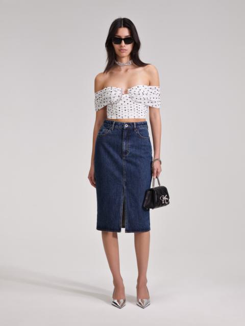 self-portrait Polka Dot Off Shoulder Mesh Top