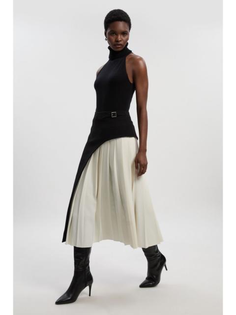KAREN MILLEN Petite Tailored Buckle Detail Pleated Midi Skirt