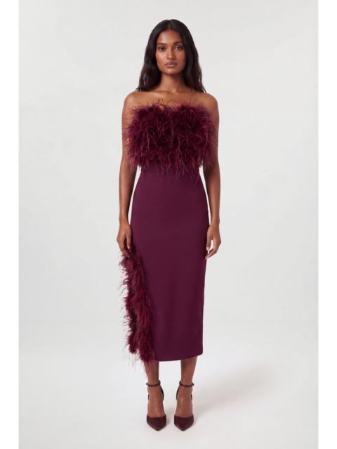 KAREN MILLEN Figure Form Bandage Feather Detail Bandeau Knit Midi Dress