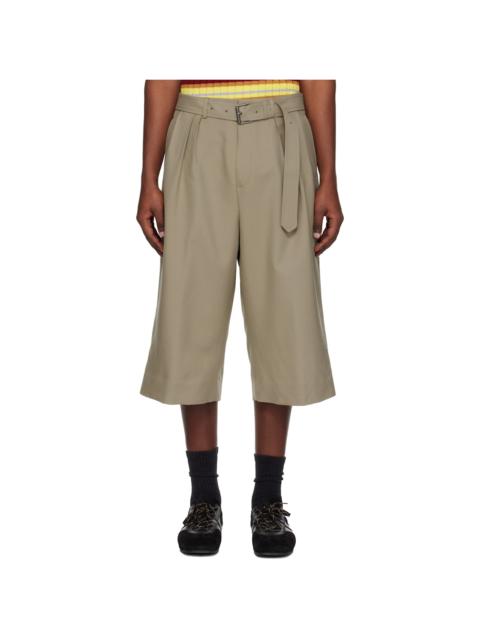 Beige Belted Wool Mohair Shorts