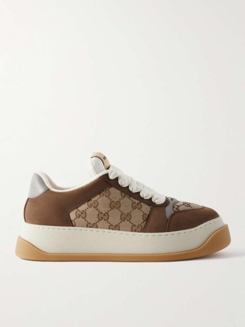 GUCCI Screener Monogrammed Canvas, Suede and Leather Sneakers