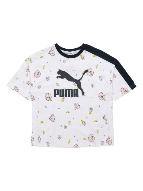 (WMNS) PUMA Casual Full Print Round Neck Short Sleeve White 532043-02