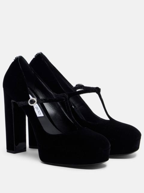 JIMMY CHOO Marene 120 velvet platform Mary Jane pumps