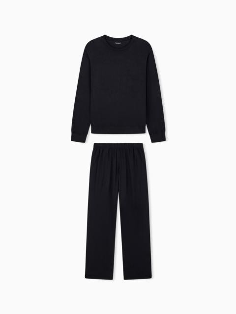 EMPORIO ARMANI LONG PYJAMA SET JERSEY WITH CREW NECK IN LYOCELL TECH WOOL