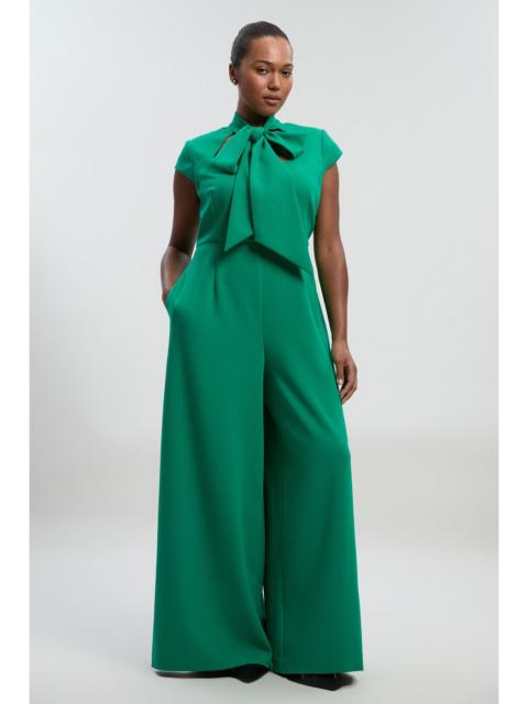 KAREN MILLEN Plus Size Compact Stretch Bow Tie Neck Tailored Wide Leg Jumpsuit