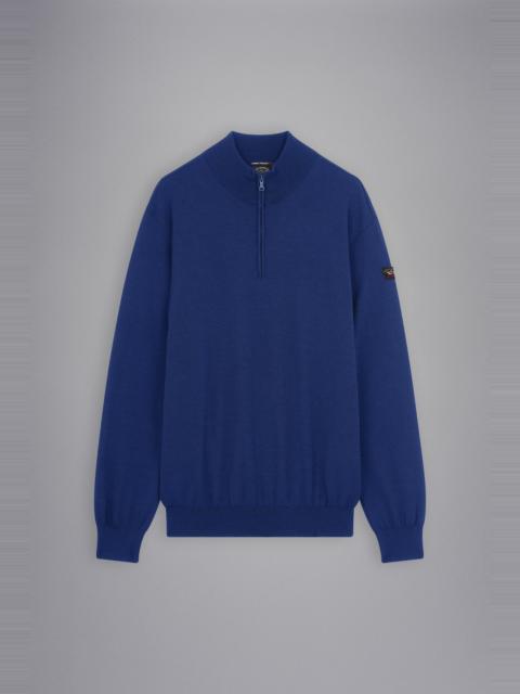 Paul & Shark HALF-ZIP MERINO WOOL SWEATER WITH ICONIC BADGE
