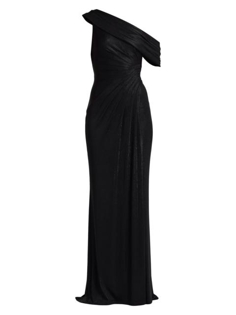 TADASHI SHOJI Women's Metallic Jersey Off-the-Shoulder Column Gown - Black