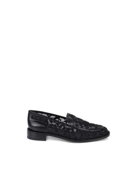 RENE CAOVILLA crystal-embellished lace-mesh loafers