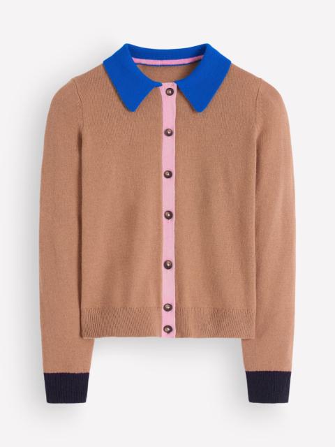 BODEN Ariadne Alpaca Blend Cardigan-Camel Melange, Colour Block