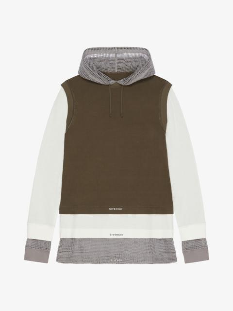 Givenchy OVERLAPPED HOODED T-SHIRT IN COTTON AND MESH