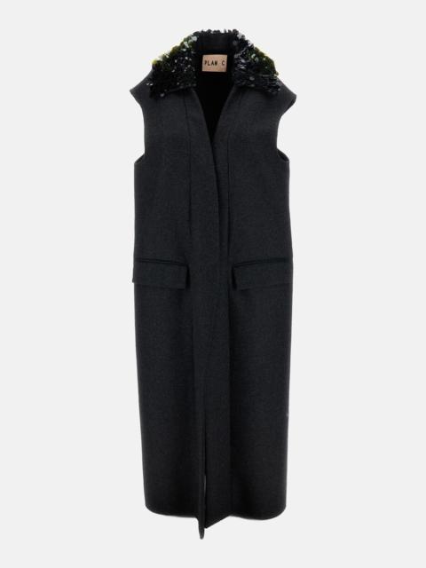 Plan C LONG VEST WITH SEQUIN COLLAR
