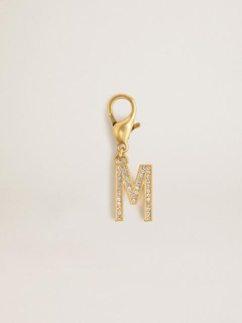 Golden Goose Letter M charm in gold-colored brass with crystals