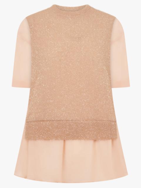 Noir Kei Ninomiya SHINY KNIT X SHEER TOP | PINK BEIGE