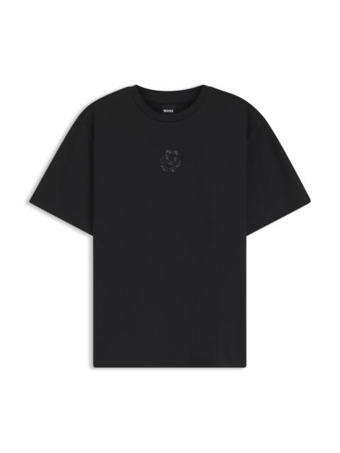 BOSS MERCERIZED-COTTON T-SHIRT WITH SEQUIN-EMBROIDERED DOUBLE B MONOGRAM
