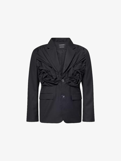 Rose-Embroidered Single-Breasted Crepe Blazer