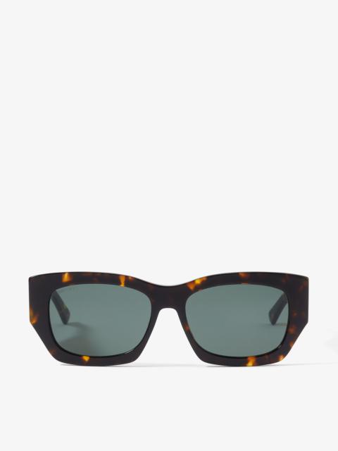 JIMMY CHOO Cami
Dark Havana Square-Frame Sunglasses with Green JC Emblem