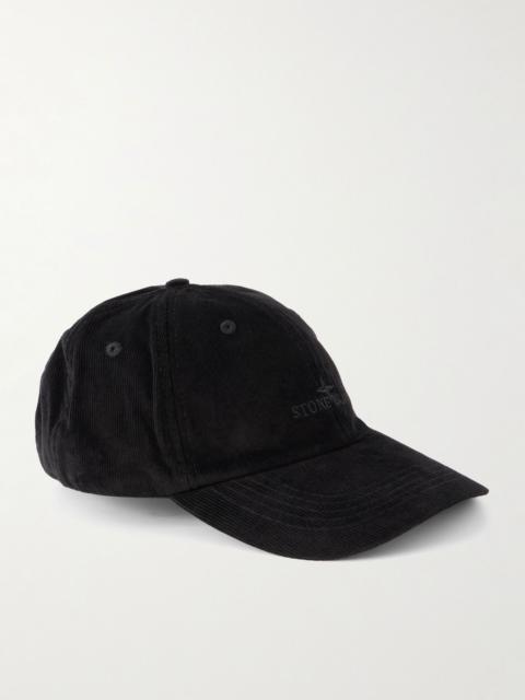 Stone Island Logo-Embroidered Cotton-Corduroy Baseball Cap Black