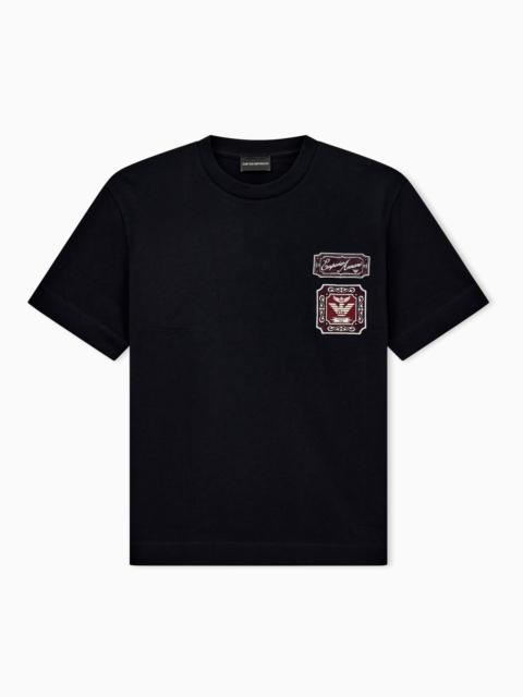EMPORIO ARMANI HEAVY JERSEY T-SHIRT WITH EMBROIDERED LOGO PATCH