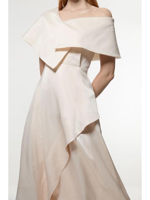 KAREN MILLEN Premium Viscose Linen Tailored Asymmetric Shoulder Full Midi Dress