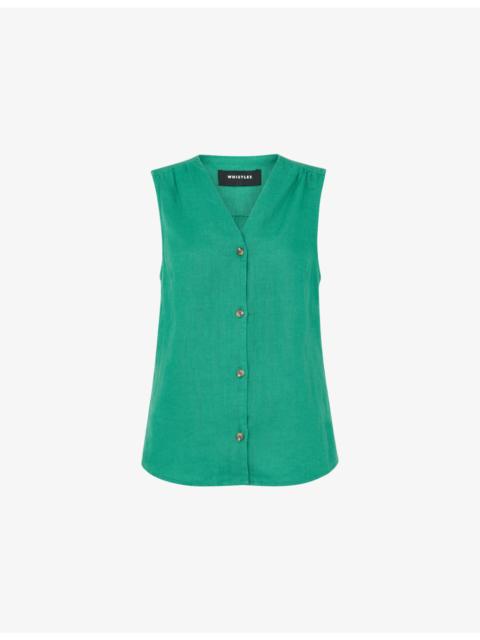 WHISTLES Laura V-Neck Linen Waistcoat