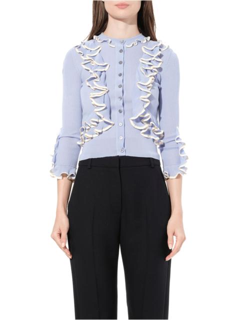 Alexander McQueen Ruffle Knit Cardigan in Light Blue