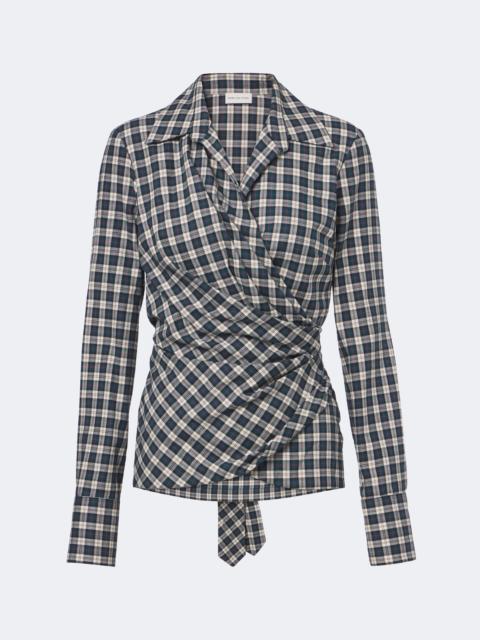 Dries Van Noten Draped plaid cotton flannel shirt