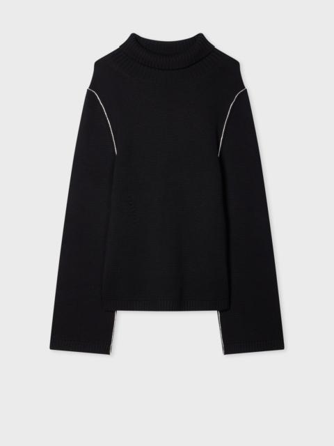 Paul Smith Women's Black Roll Neck Knitted Sweater with Contrast Stitching