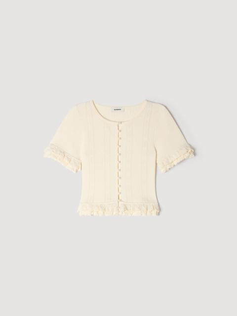 Sandro RUFFLED KNIT TOP