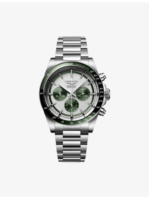 Longines L3.835.4.02.6 Conquest Chronograph Ceramic Bezel Matt Green Stainless-Steel Automatic Watch