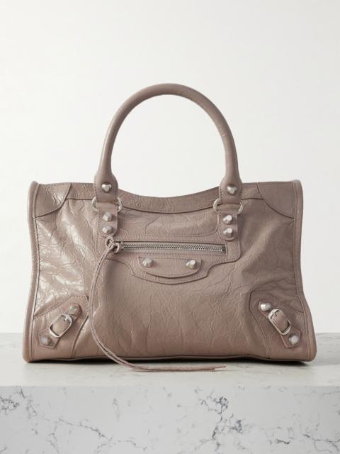 BALENCIAGA Le City small embellished textured-leather tote Beige