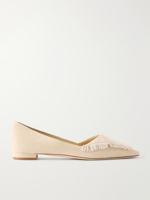 Manolo Blahnik Paletotflat fringed suede ballet flats Beige
