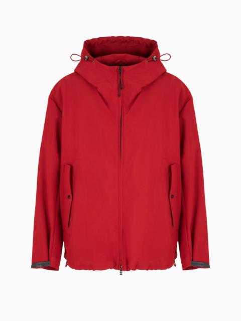 Blouson with nylon hood and backed knit