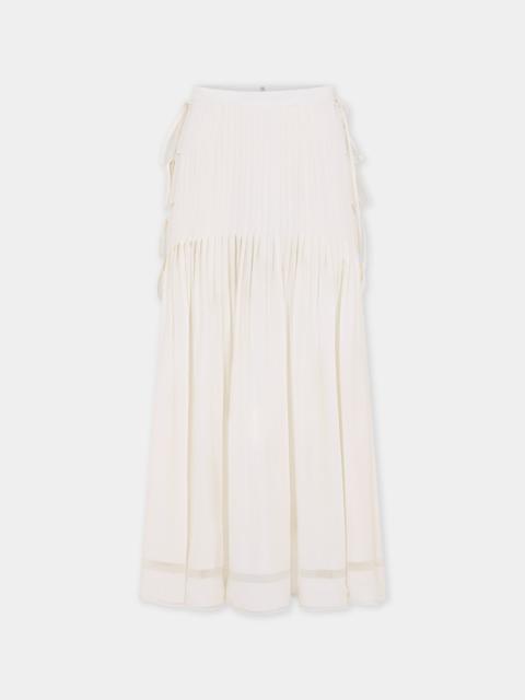 rabanne MIDI SKIRT IN OFF-WHITE VISCOSE CREPE WITH SIDE BOW DETAILS