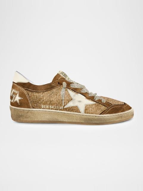Golden Goose Ball Star Raffia and Suede Low-Top Sneakers