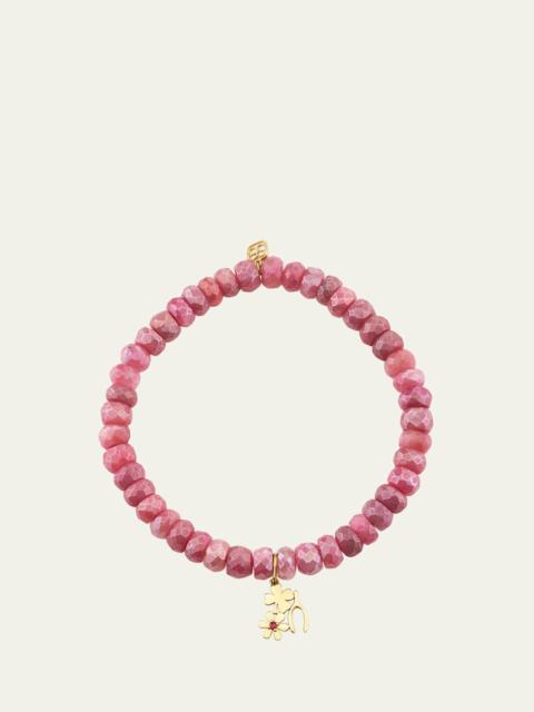 SYDNEY EVAN 14K Lucky Ruby Charm on Moonstone Stretch Bracelet