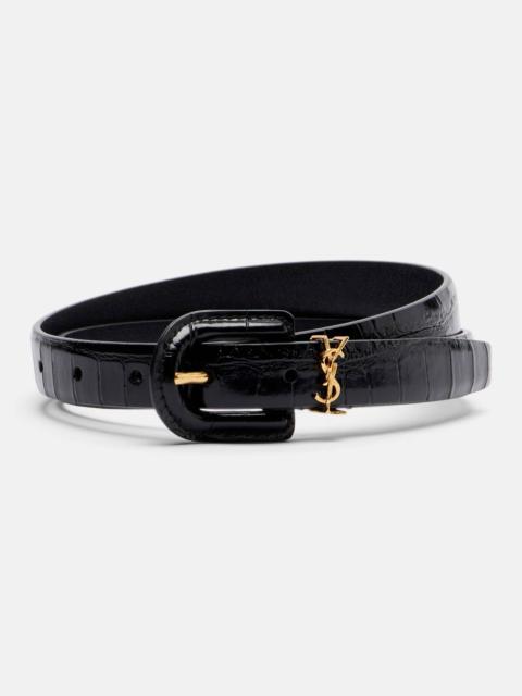 SAINT LAURENT Cassandre croc-effect leather belt