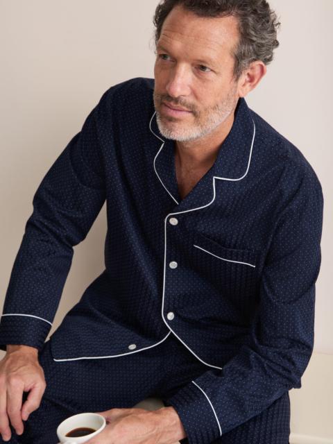 Derek Rose Royal Cotton Pajamas Navy Blue Pin Dot Stripe