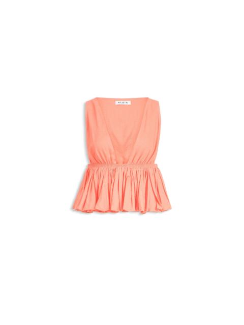 Alaïa COTTON LINEN BLEND PEPLUM TOP