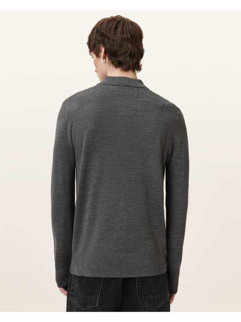 ALLSAINTS MODE MERINO LONG SLEEVE RAMSKULL POLO SHIRT