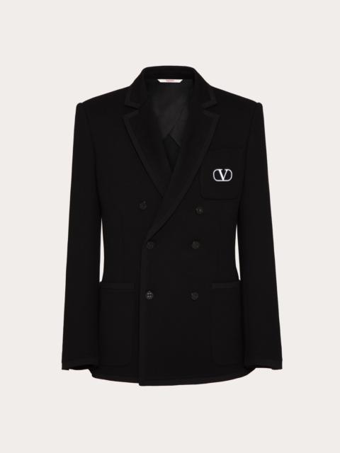 DOUBLE-BREASTED COTTON JERSEY JACKET WITH VLOGO SIGNATURE PATCH