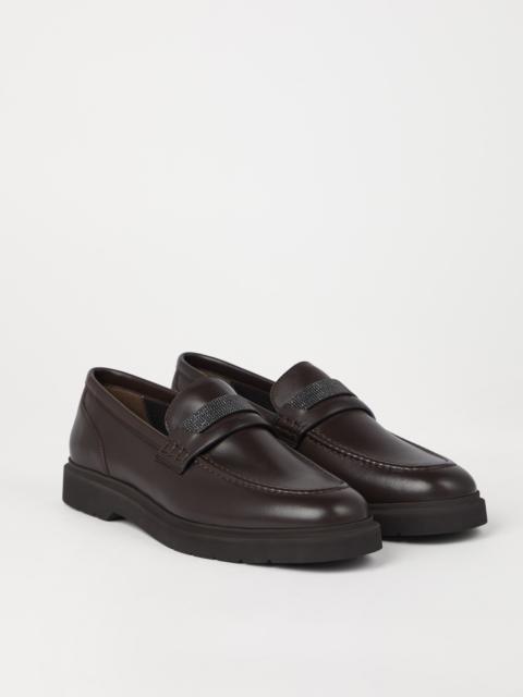 Soft nappa leather penny loafers with precious insert