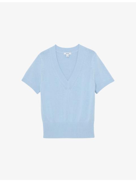 REISS Valerie V-Neck Cotton and Wool-Blend Knitted Top