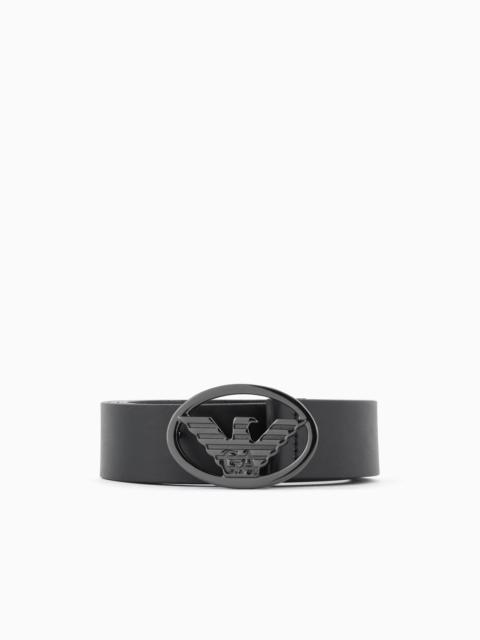 EMPORIO ARMANI Smooth leather belt with eagle plate