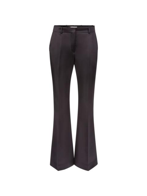 tailored flared satin trousers