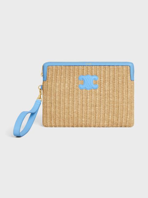 CELINE SMALL POUCH WITH STRAP IN raffia effect textile and calfskin