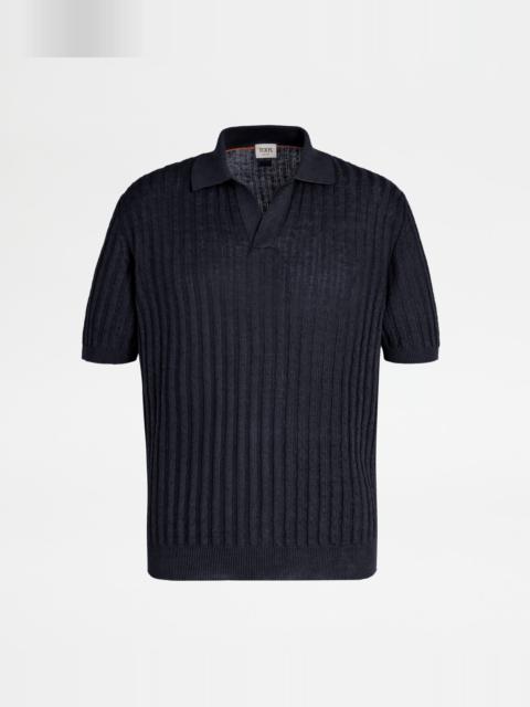 Tod's POLO SHIRT IN LINEN KNIT - BLUE