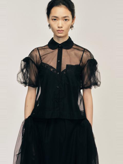 Simone Rocha Sheer Cropped Bow Puff Sleeve Shirt