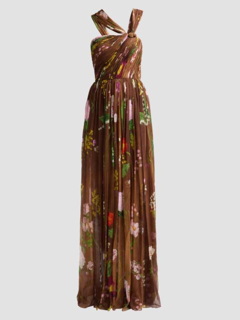 Oscar de la Renta Women's Mixed Botanical Silk Chiffon Gown - Brown Multi